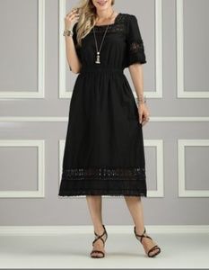 Black cotton below knee/tea calf length dress